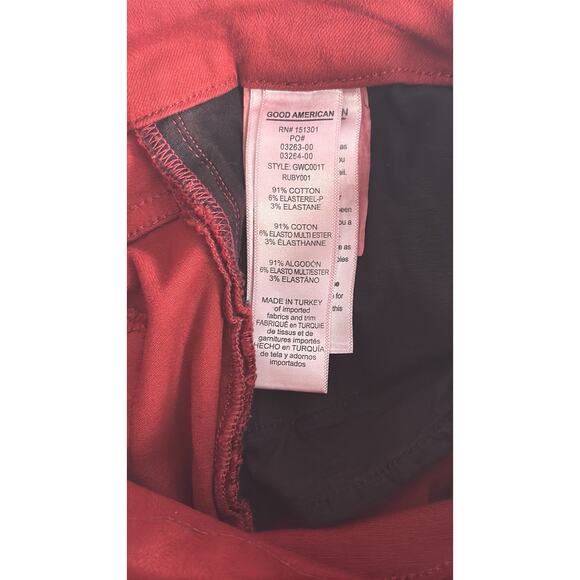 Good American Ruby Red Good Waist Crop Frayed Hem Jeans Size 8/29 Wax Coated - Picture 4 of 4